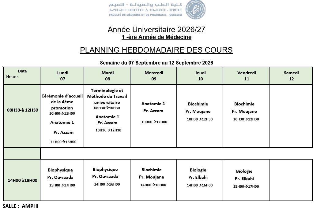 Emploi du temps – 1ère année