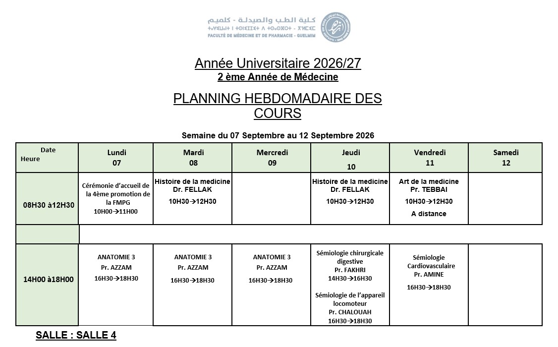 Emploi de temps 2 ème année